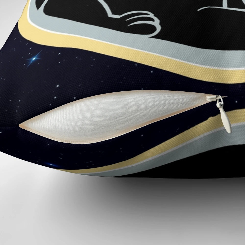 Celestial moon cat pillow featuring a crescent moon design for stretching and relaxation