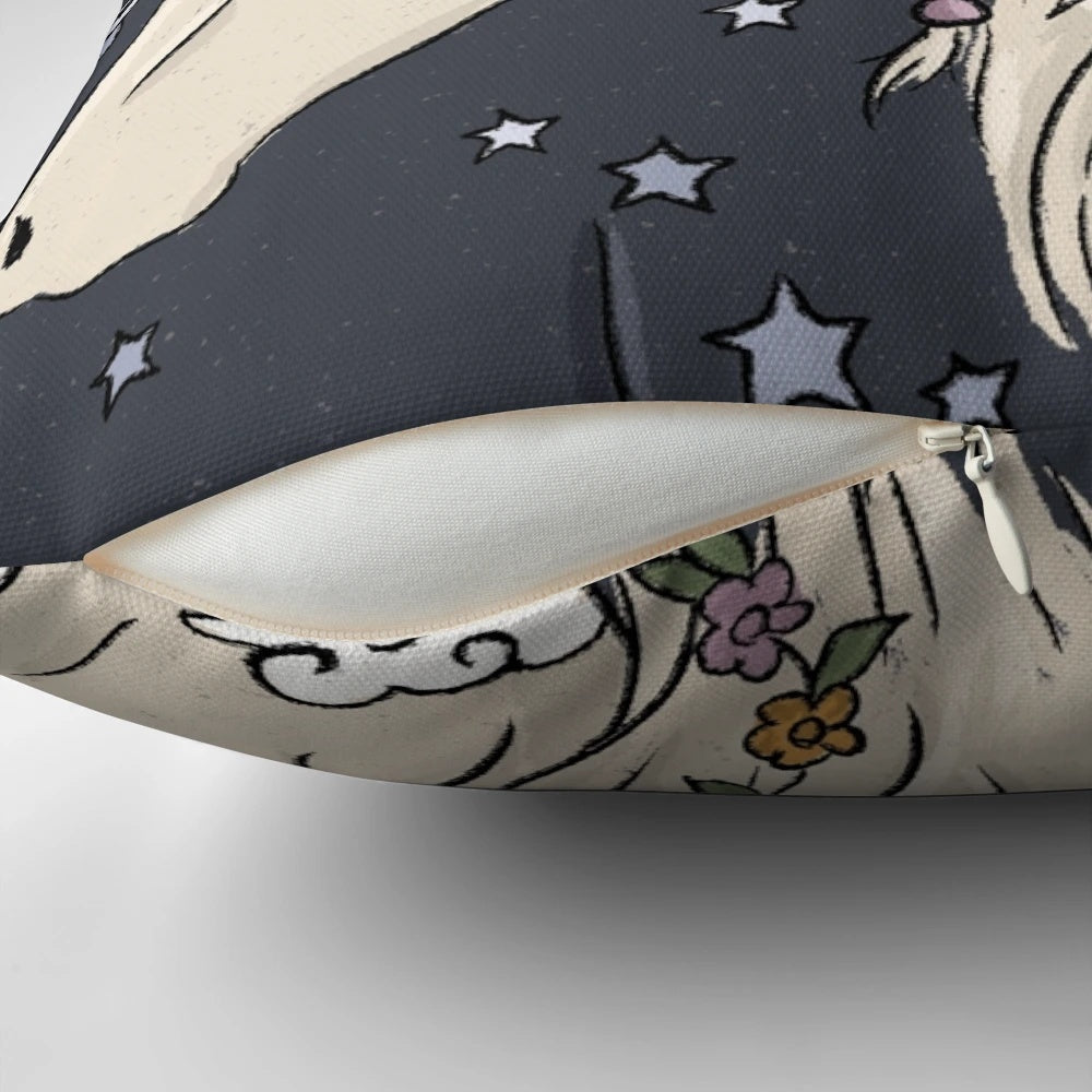 A cozy and enchanting sun and moon-themed pillow, perfect for a dreamy bedroom decor