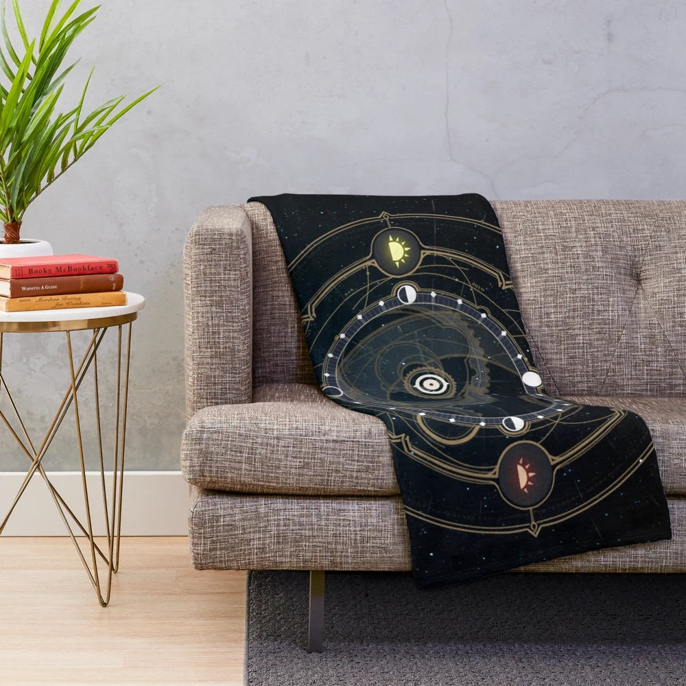 Magical clock plush blanket with Genshin Impact inspired celestial design