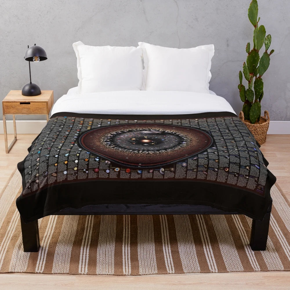 Celestial Zoo plush blanket featuring astronomical fauna illustrations