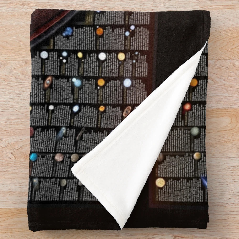 Celestial Zoo plush blanket featuring astronomical fauna illustrations