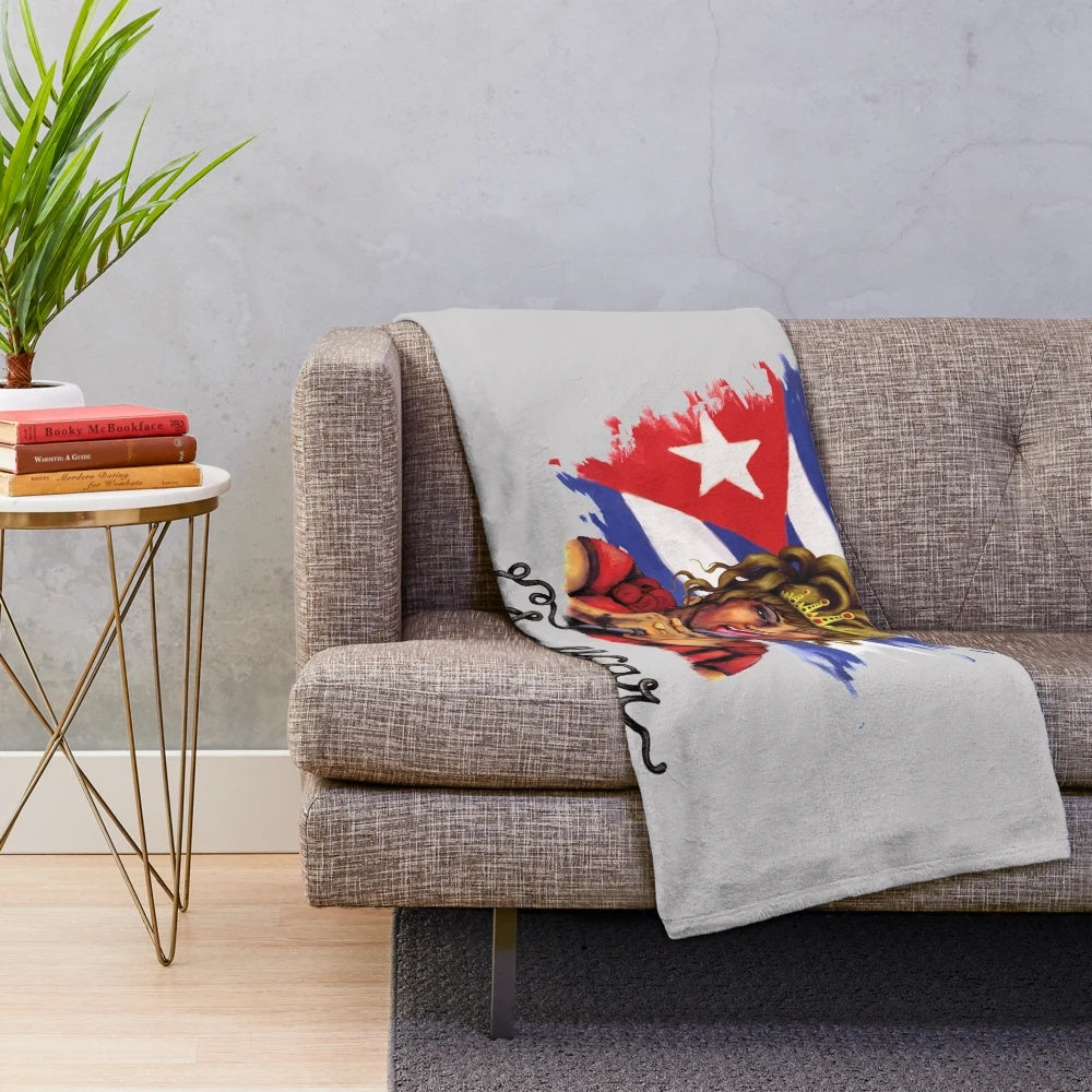 Celia Cruz inspired plush blanket featuring the Queen of Salsa