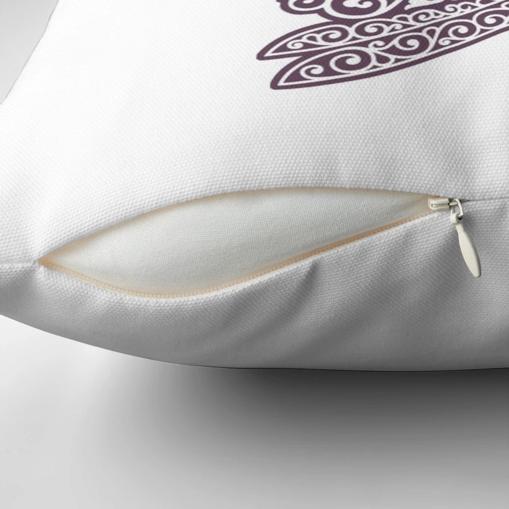 A decorative throw pillow featuring a Celtic-style owl design with intricate knotwork and a crescent moon.