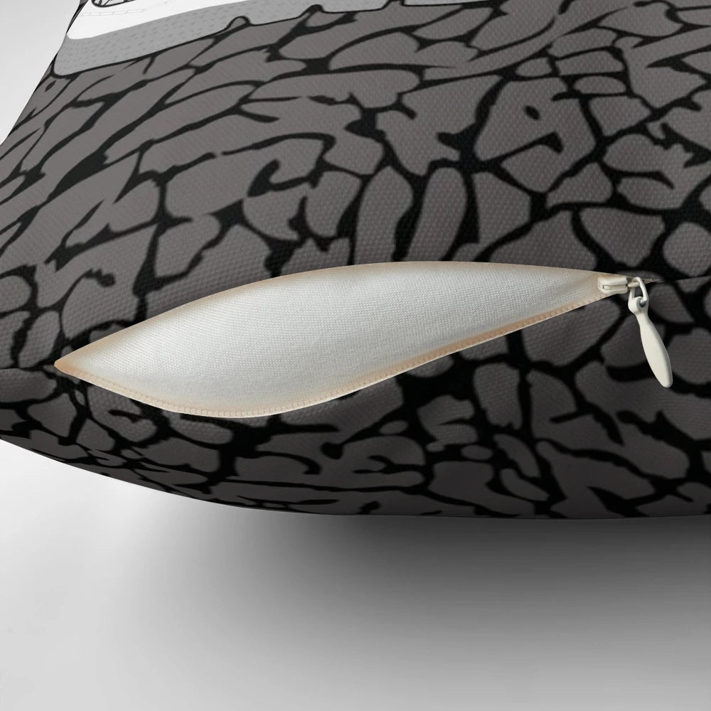 Cement 3s sneaker-inspired pillow with elephant print design