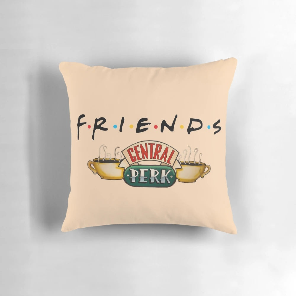 A decorative pillow featuring the iconic Central Park design from the popular TV series Friends