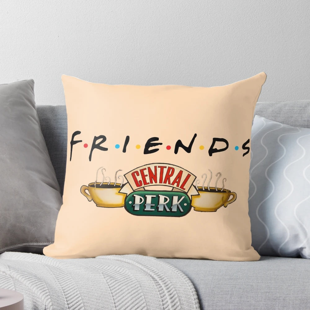 A decorative pillow featuring the iconic Central Park design from the popular TV series Friends