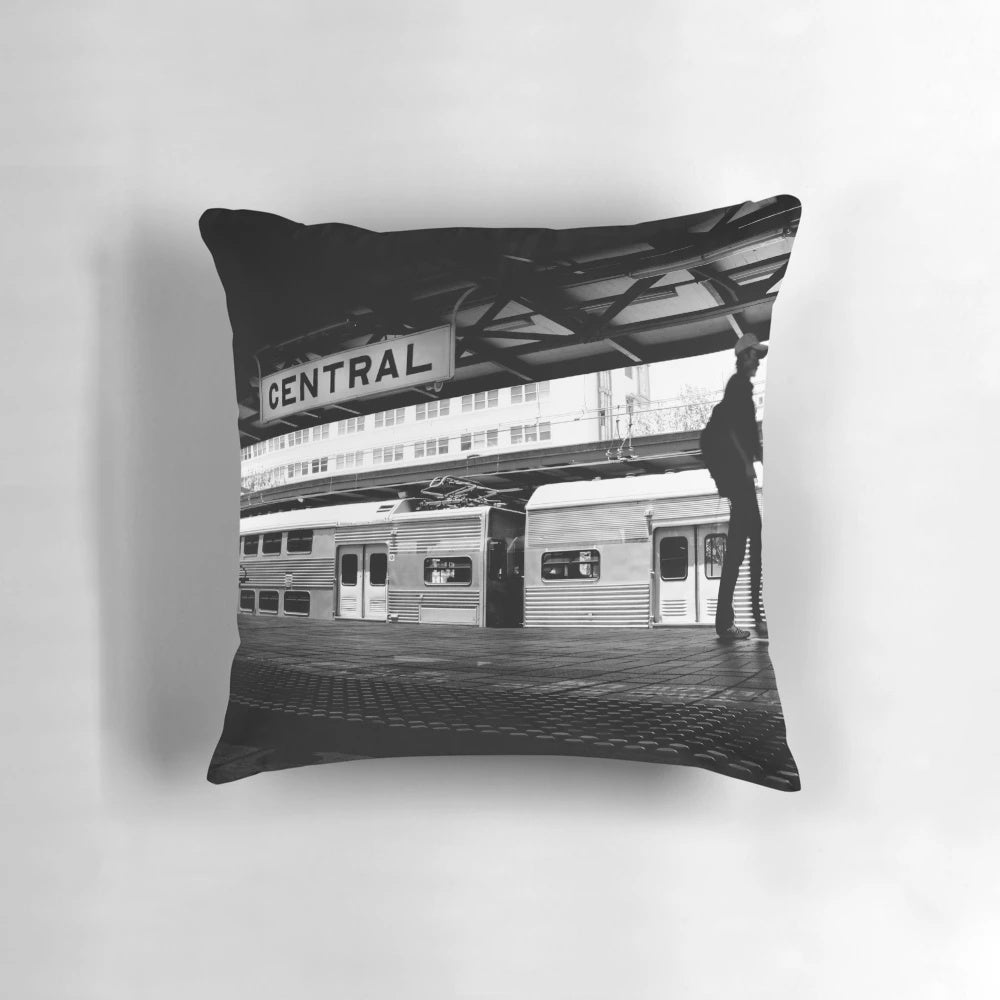 Central Station black and white pillow, perfect for home decor and Nikon D300 photography