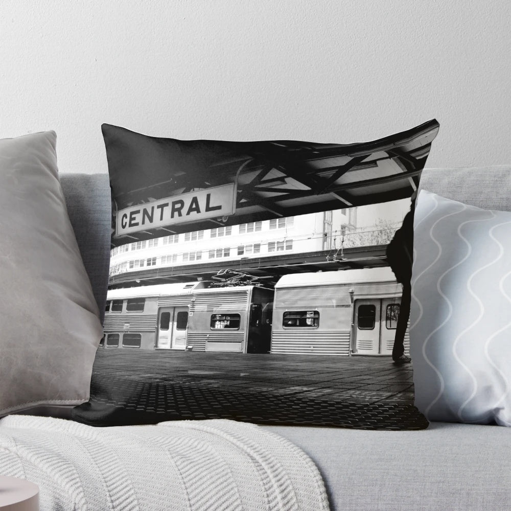 Central Station black and white pillow, perfect for home decor and Nikon D300 photography