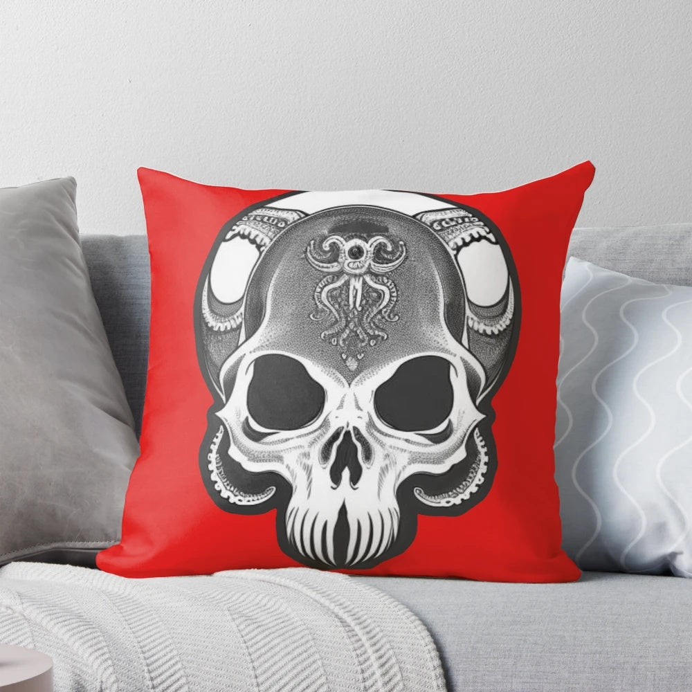 Cephalopod skull pillow with intricate details and a dark, gothic aesthetic