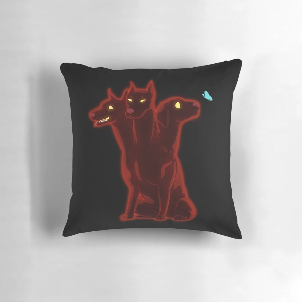 Cerberus, the three-headed dog from Greek mythology, adorns this plush, comfortable pillow for your home.