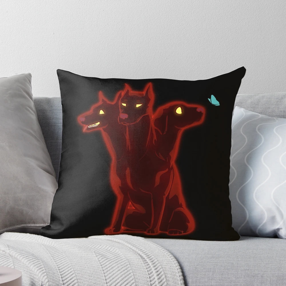 Cerberus, the three-headed dog from Greek mythology, adorns this plush, comfortable pillow for your home.