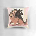 Cerberus, the three-headed dog from Greek mythology, featured on a decorative throw pillow for home or office.