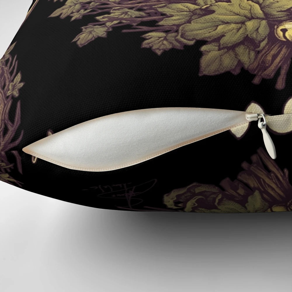 Cernunnos stag-themed botanical throw pillow with nature-inspired design