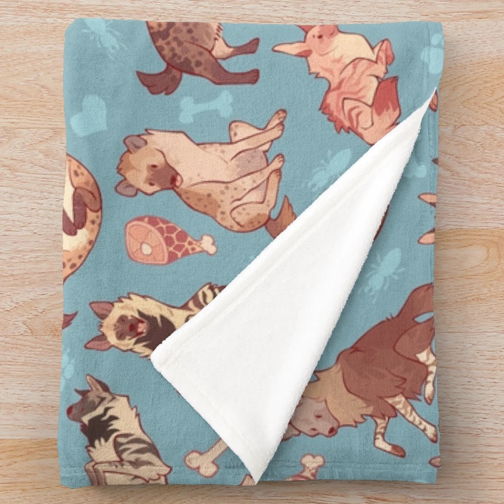 Cerulean plush blanket with hyena pattern