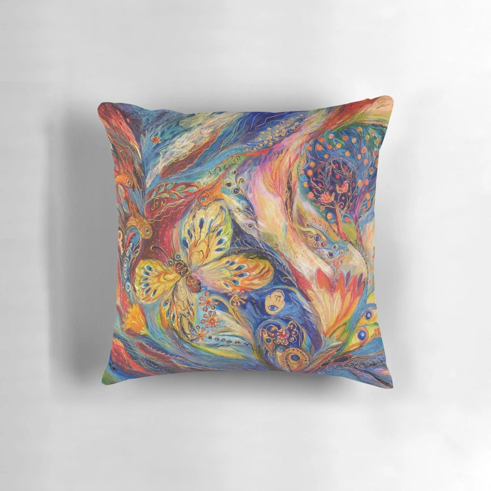 Chagall Dreams Pillow, featuring original abstract art with Jewish and spiritual symbolism