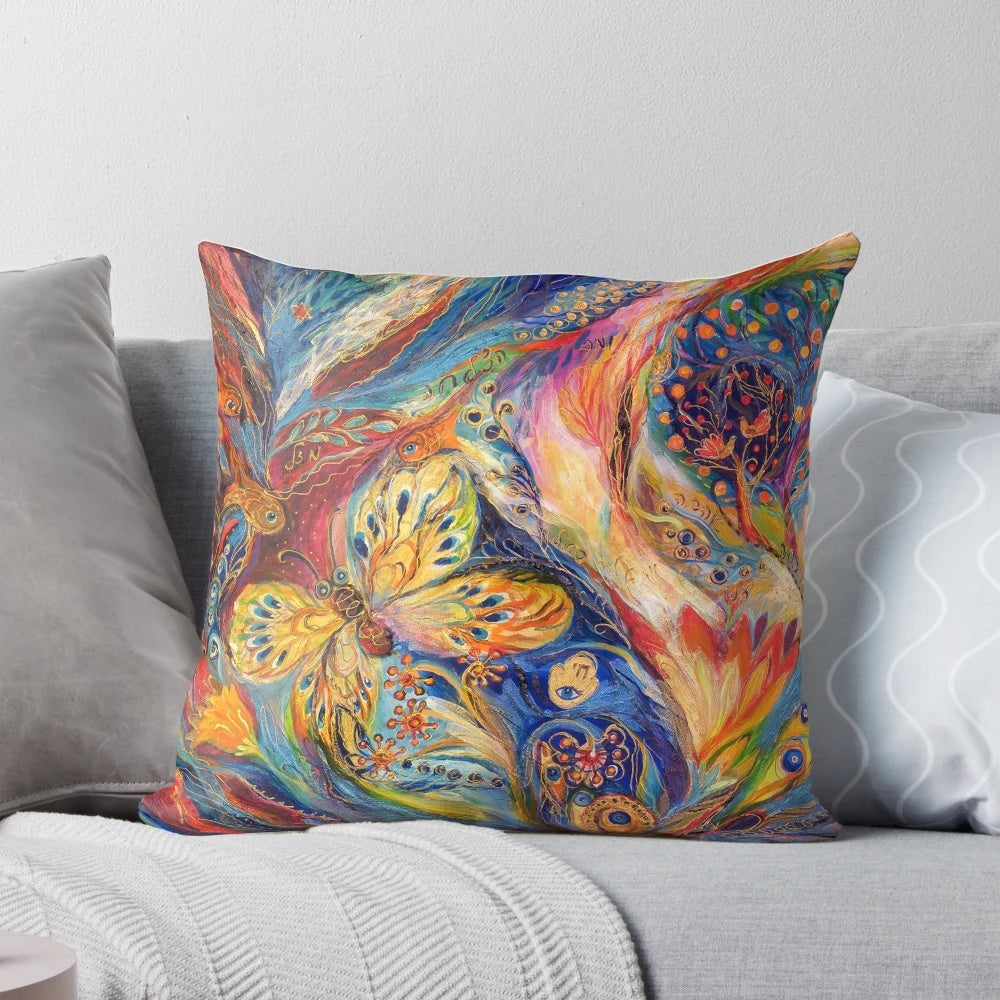 Chagall Dreams Pillow, featuring original abstract art with Jewish and spiritual symbolism