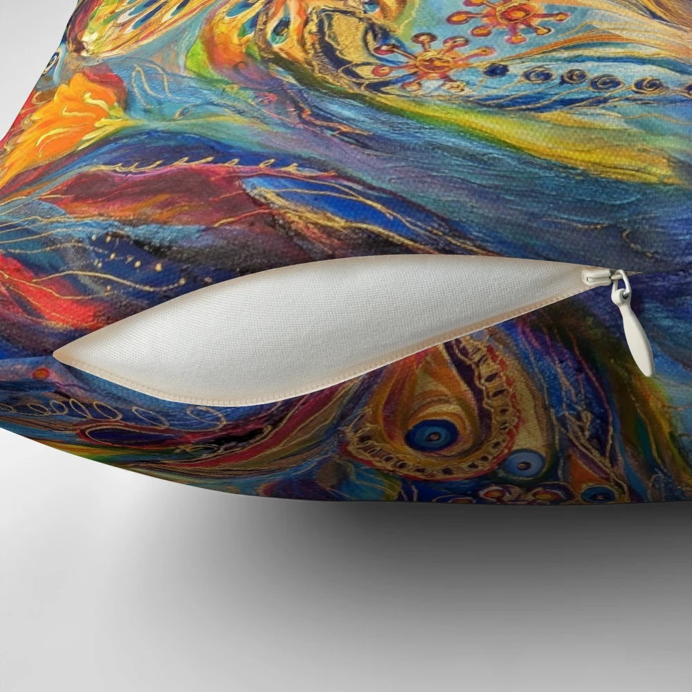 Chagall Dreams Pillow, featuring original abstract art with Jewish and spiritual symbolism