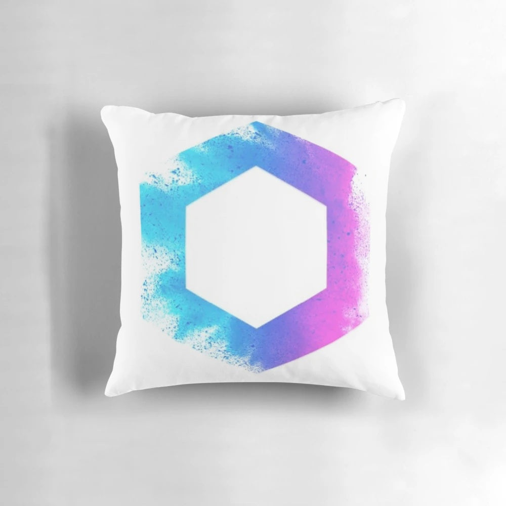 Chainlink crypto-themed decorative pillow featuring the Chainlink logo