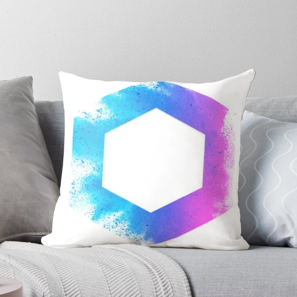 Chainlink crypto-themed decorative pillow featuring the Chainlink logo