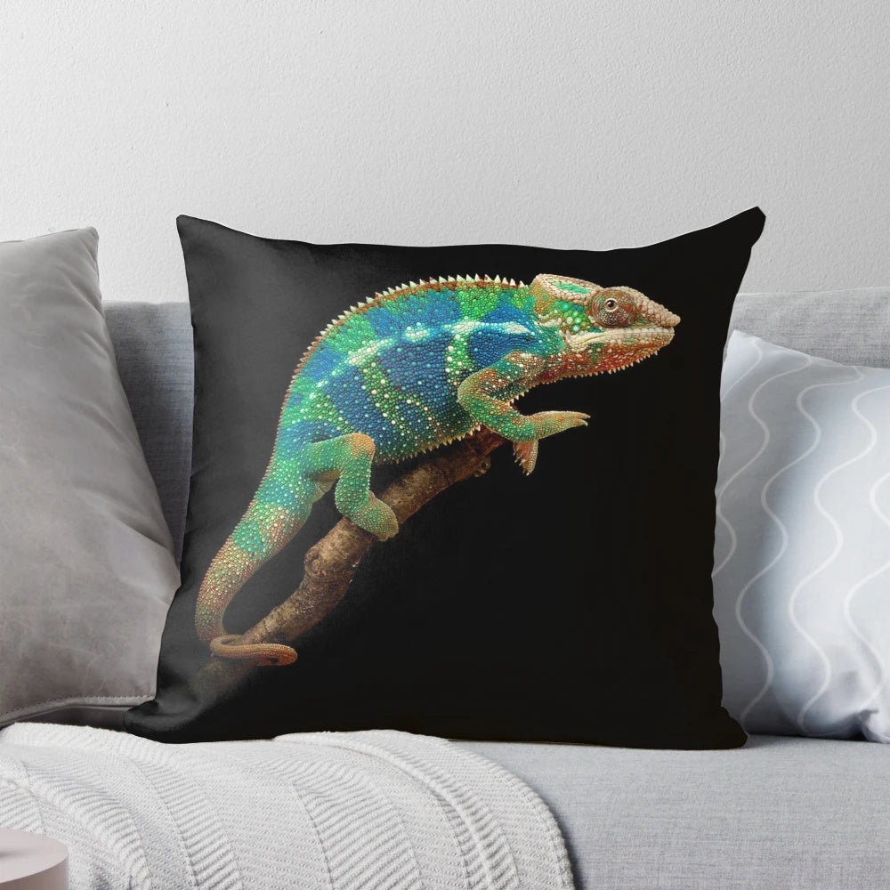 Chameleon Pillow - A plush, decorative pillow featuring a colorful chameleon design