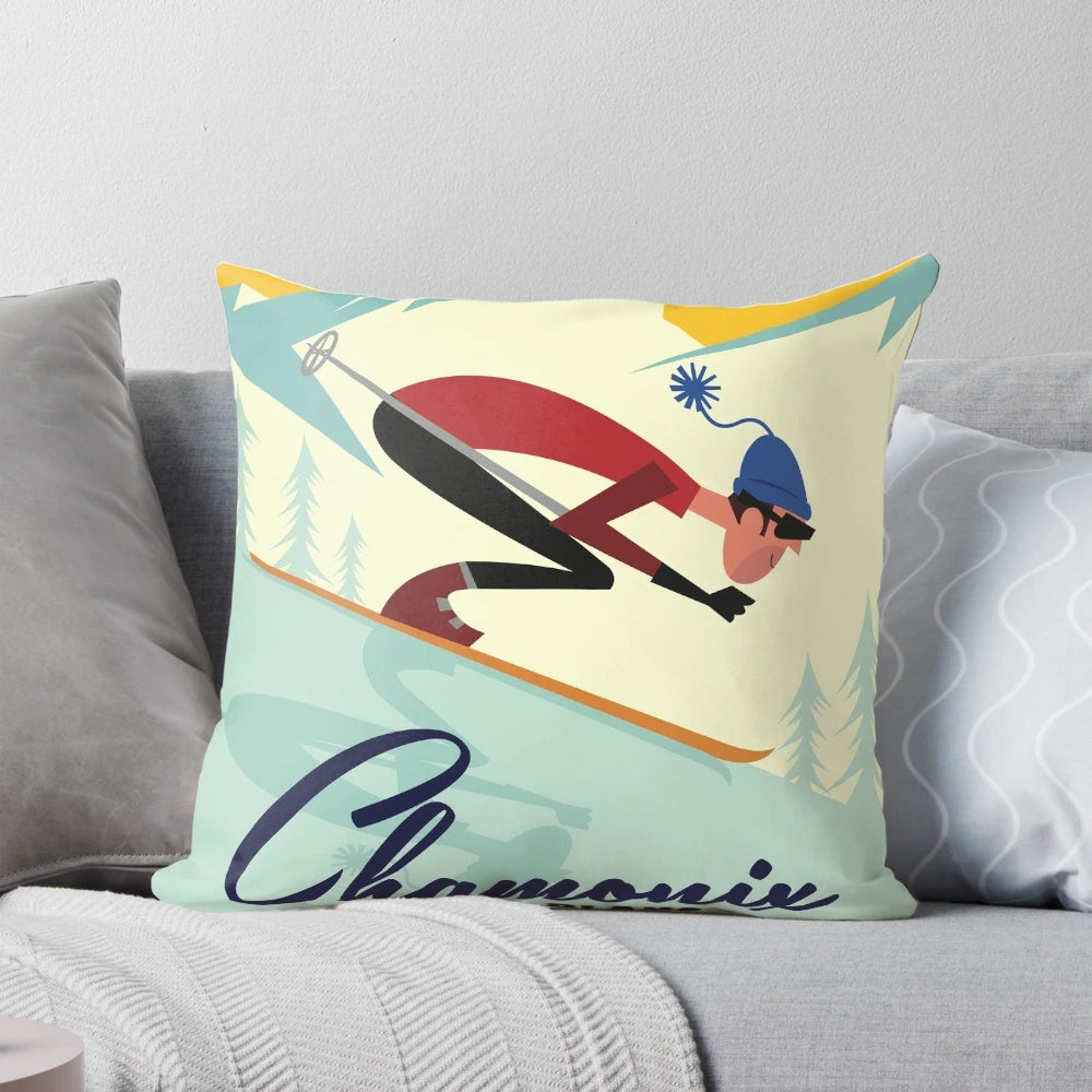 Chamonix ski poster featuring Mont Blanc and the French Alps, perfect for skiers and mountain enthusiasts