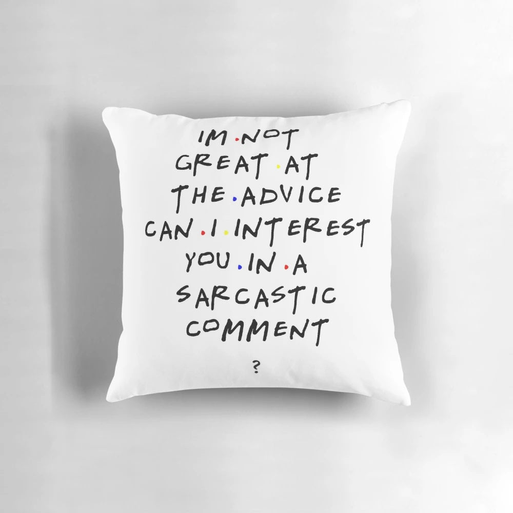 Chandler Bing quotes decorative throw pillow featuring sarcastic one-liners from the popular sitcom Friends