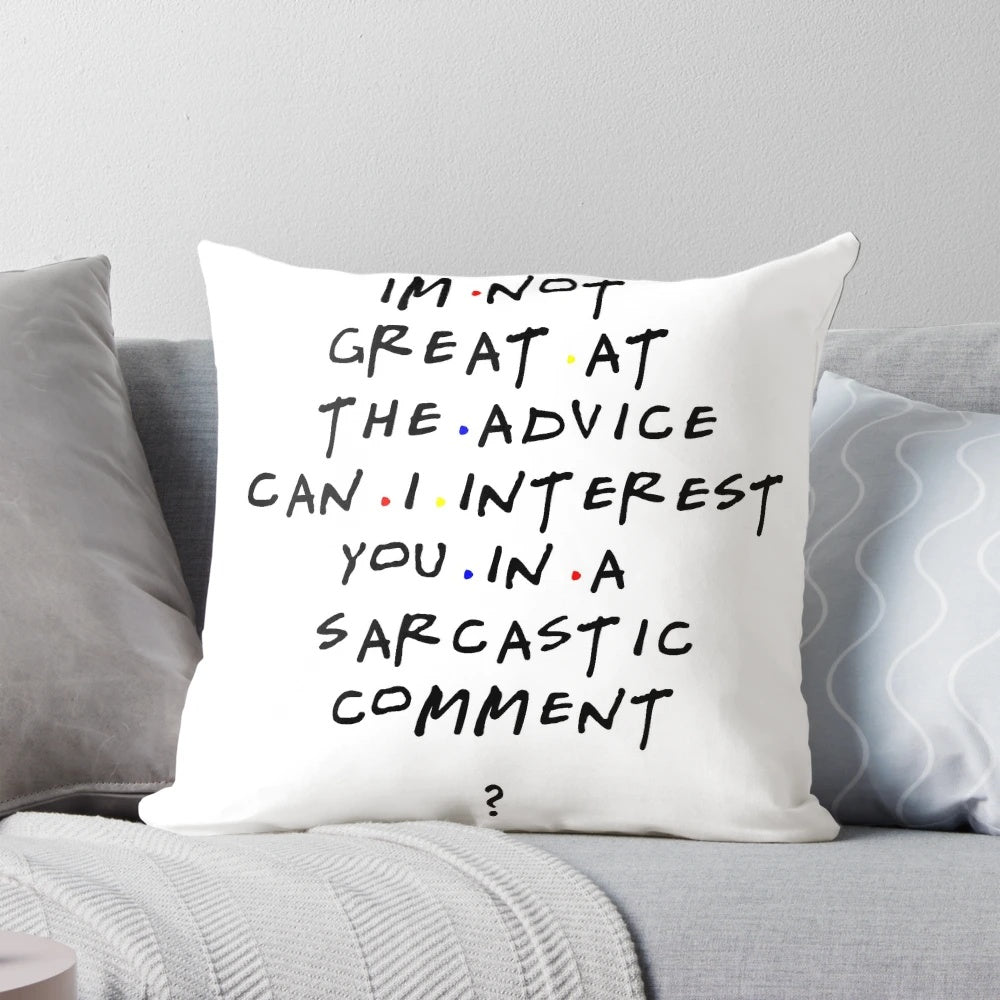 Chandler Bing quotes decorative throw pillow featuring sarcastic one-liners from the popular sitcom Friends