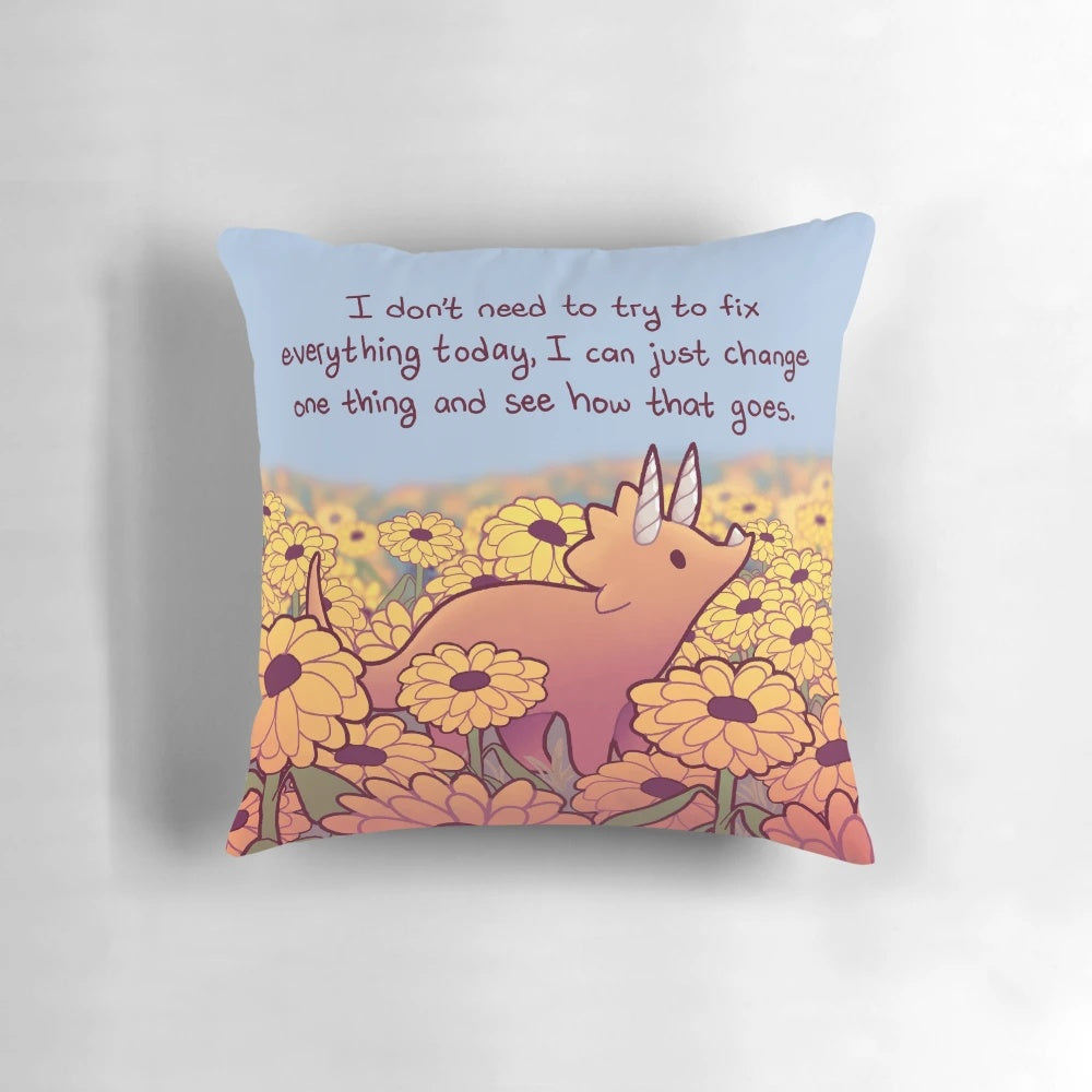 Sunflower Triceratops Pillow that Encourages Taking Small Steps for Mental Health and Recovery