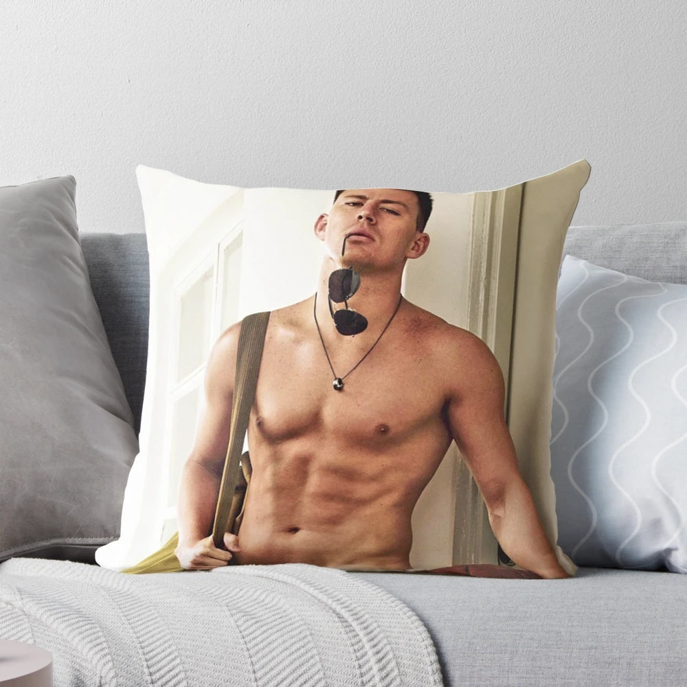 Channing Tatum shirtless pillow featuring the actor's muscular physique