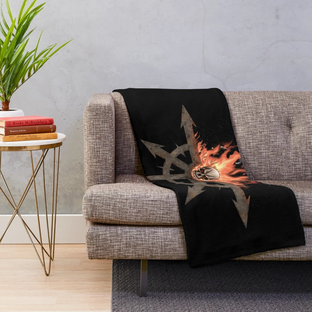 Chaos-themed plush blanket with Warhammer 40K motifs