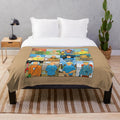 Plush blanket featuring classic cartoon characters on an adventure box up