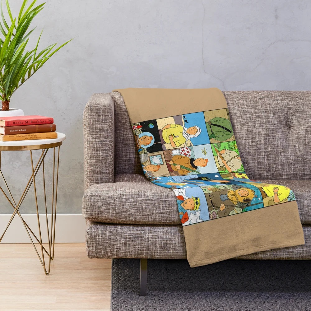 Plush blanket featuring classic cartoon characters on an adventure box up