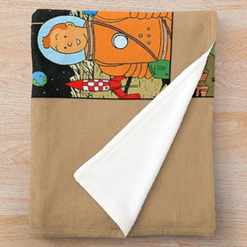 Plush blanket featuring classic cartoon characters on an adventure box up