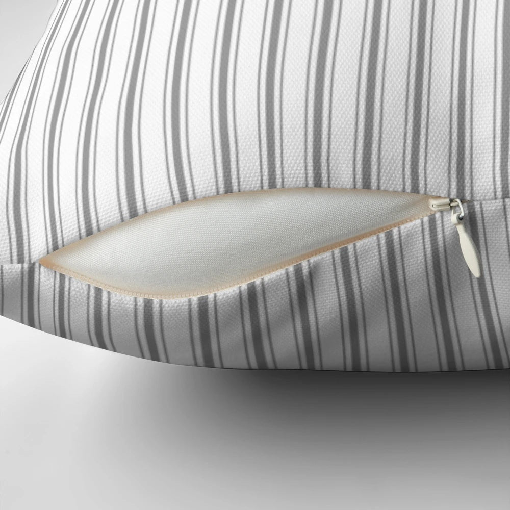 Charcoal grey and white striped mattress ticking pattern pillow