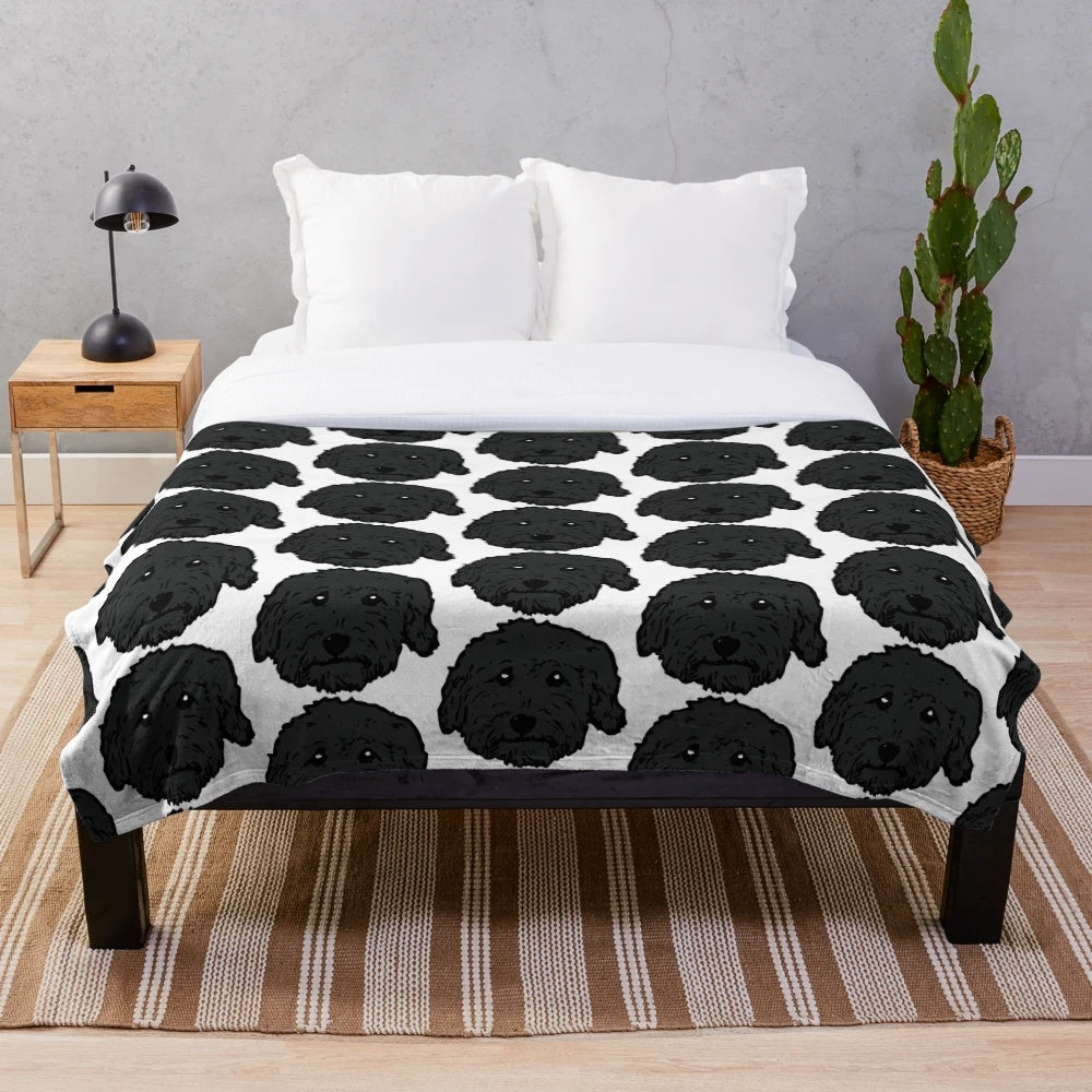 Charcoal poodle and doodle dog plush blanket in chocolate brown and dark gray