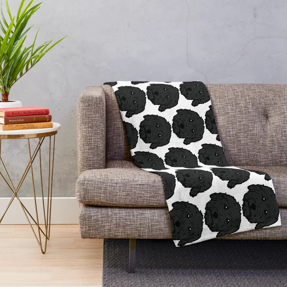 Charcoal poodle and doodle dog plush blanket in chocolate brown and dark gray