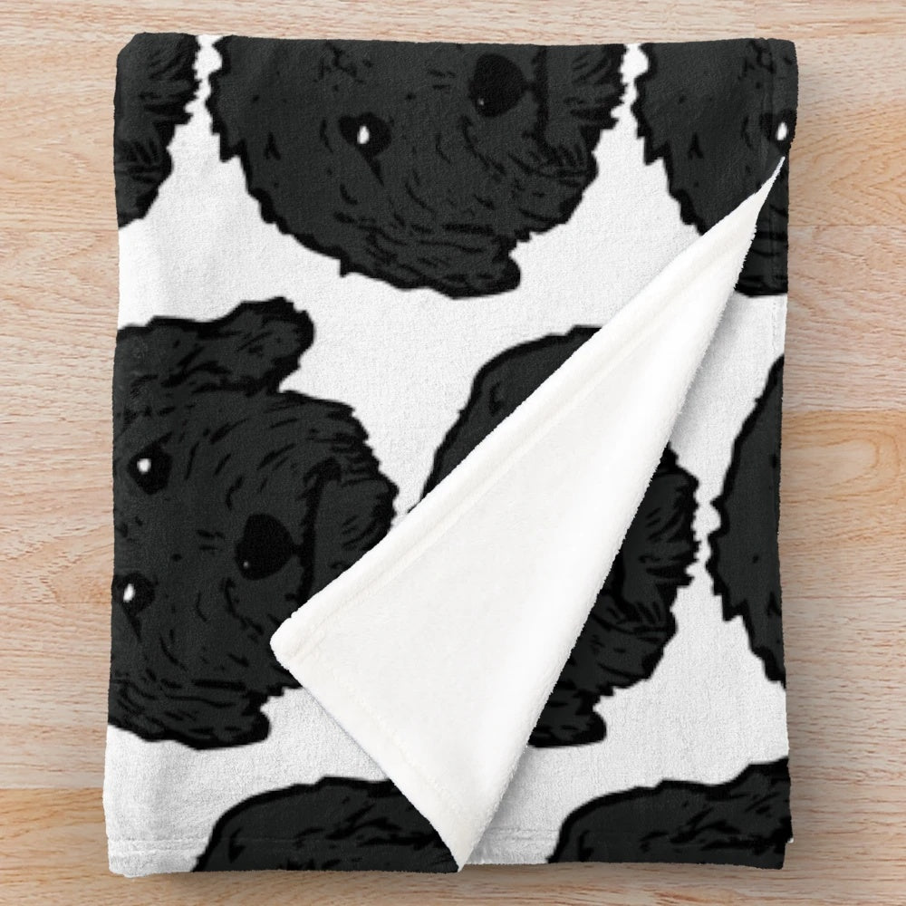 Charcoal poodle and doodle dog plush blanket in chocolate brown and dark gray