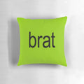 Charli XCX "Brat" album cover art printed on a plush, decorative pillow.