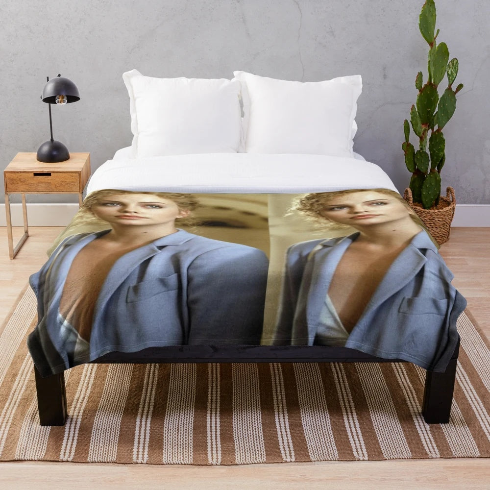 Charlize Theron inspired plush blanket with a vintage Hollywood actress design