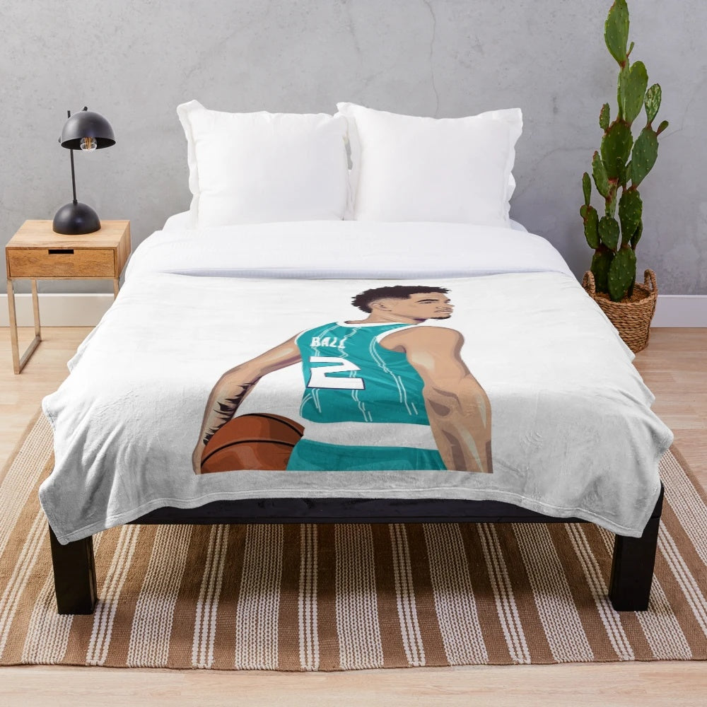 Charlotte Hornets inspired plush blanket with Lamelo Ball graphics
