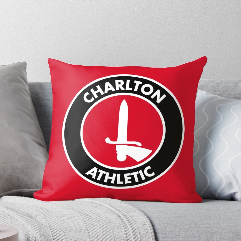 Charlton Athletic FC football club pillow with the team's iconic red and white colors and crest design.