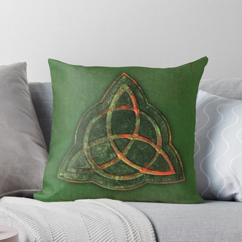 Charmed-inspired triquetra design pillow in green