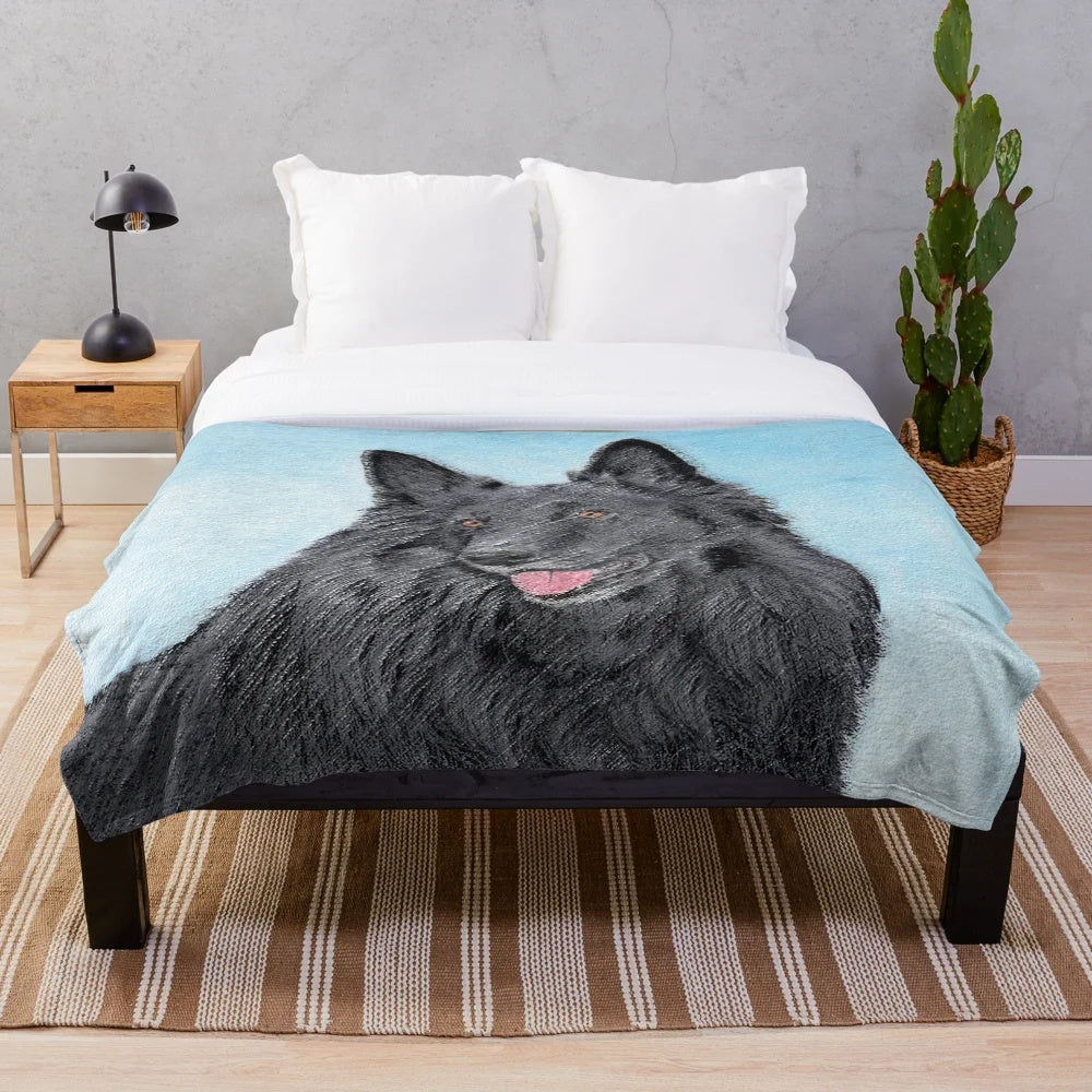 Belgian Sheepdog portrait art featured on a cozy plush blanket