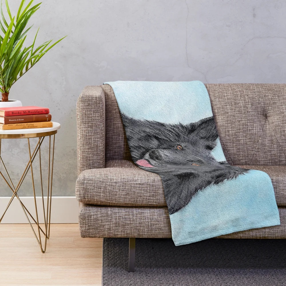Belgian Sheepdog portrait art featured on a cozy plush blanket