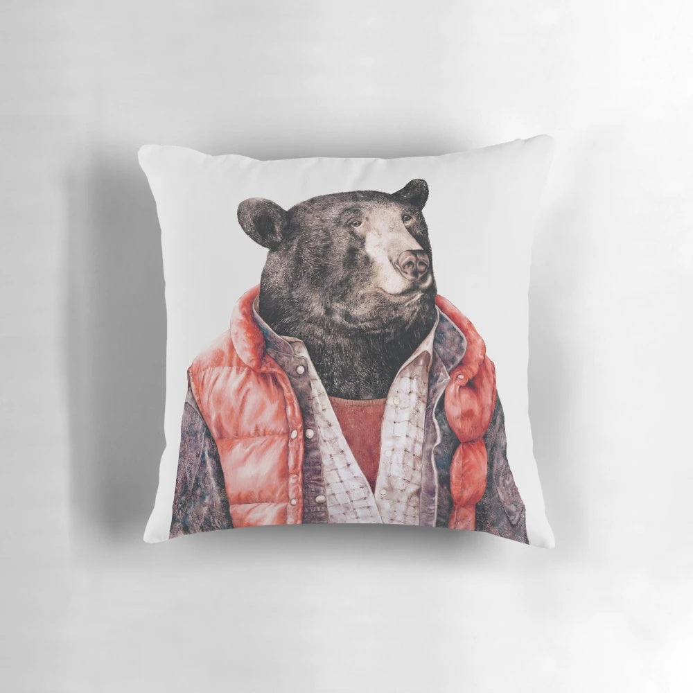 Cozy black bear decorative pillow perfect for a woodland-themed nursery