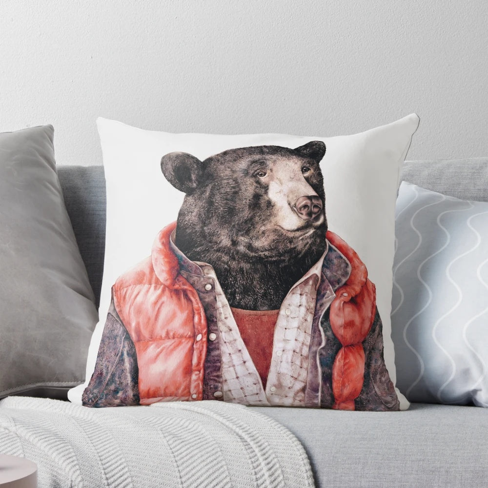 Cozy black bear decorative pillow perfect for a woodland-themed nursery