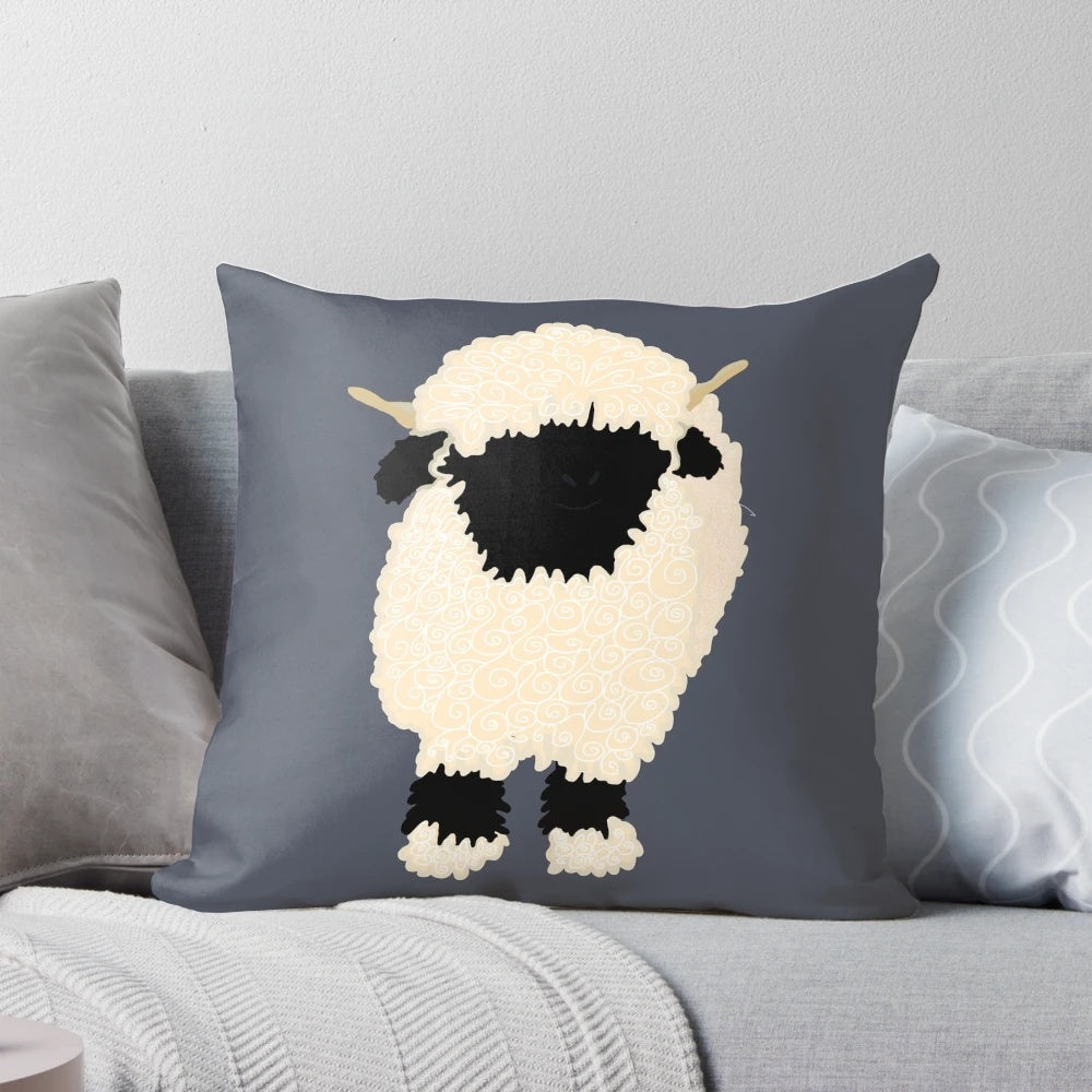 Soft and fluffy black nose valais sheep design on a decorative pillow