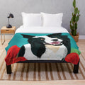 Soft, plush blanket featuring a border collie dog and poppies