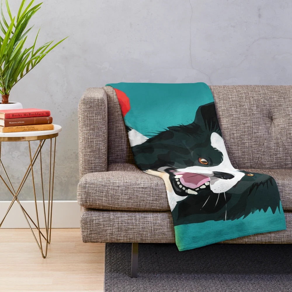 Soft, plush blanket featuring a border collie dog and poppies