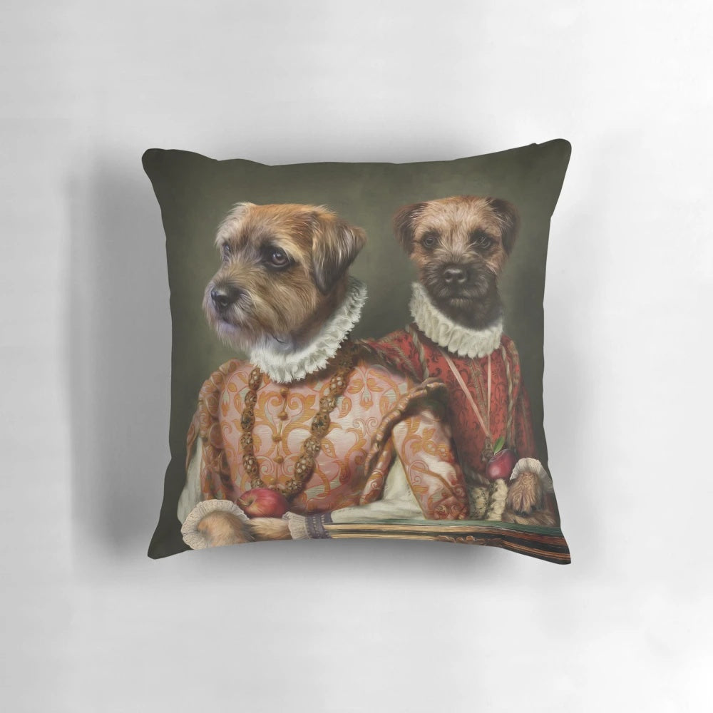 A whimsical portrait of a border terrier dog dressed in holly and ivy, a delightful piece of border terrier dog art.